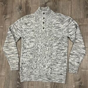 J.B. Holt Men’s Shawl Collar Knit Sweater – Gray Marled Cable Knit- Medium